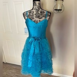 NWT Aiden Mattox, strapless or with straps, Aqua organza ruffle dress. Size 10.
